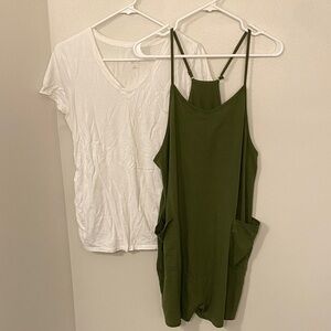 Maternity White Tee and Olive Green Jumpsuit Set